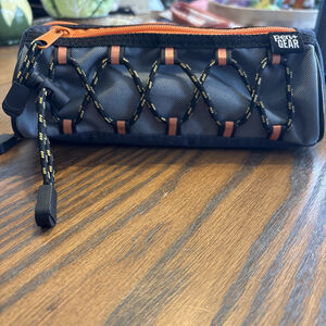 The Pen + Gear Athletic Bungee Polyester Pencil Pouch in black and orange